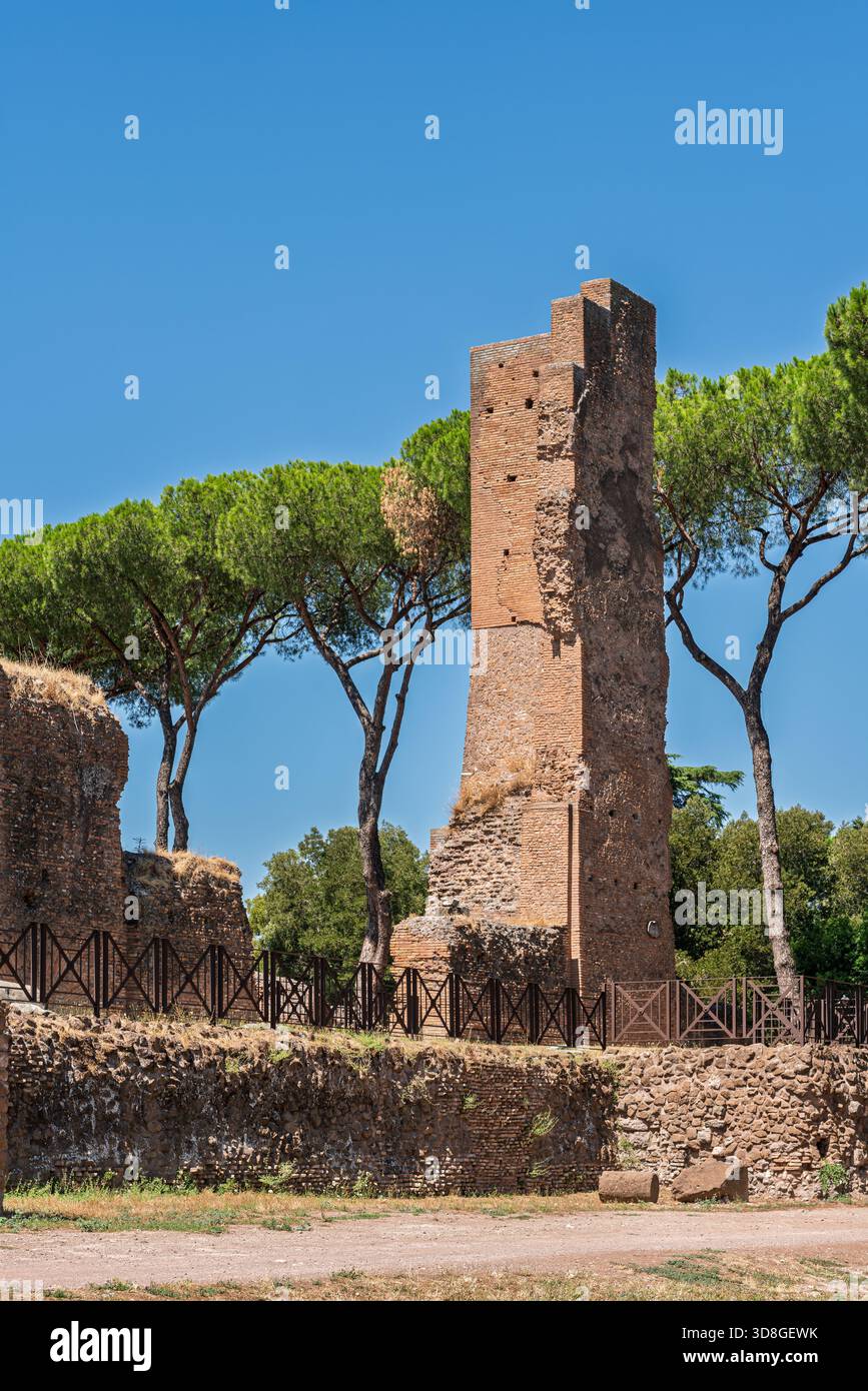 Italy - Rome - Domus Flavia - Ancient Roman brick tower ruins with ...