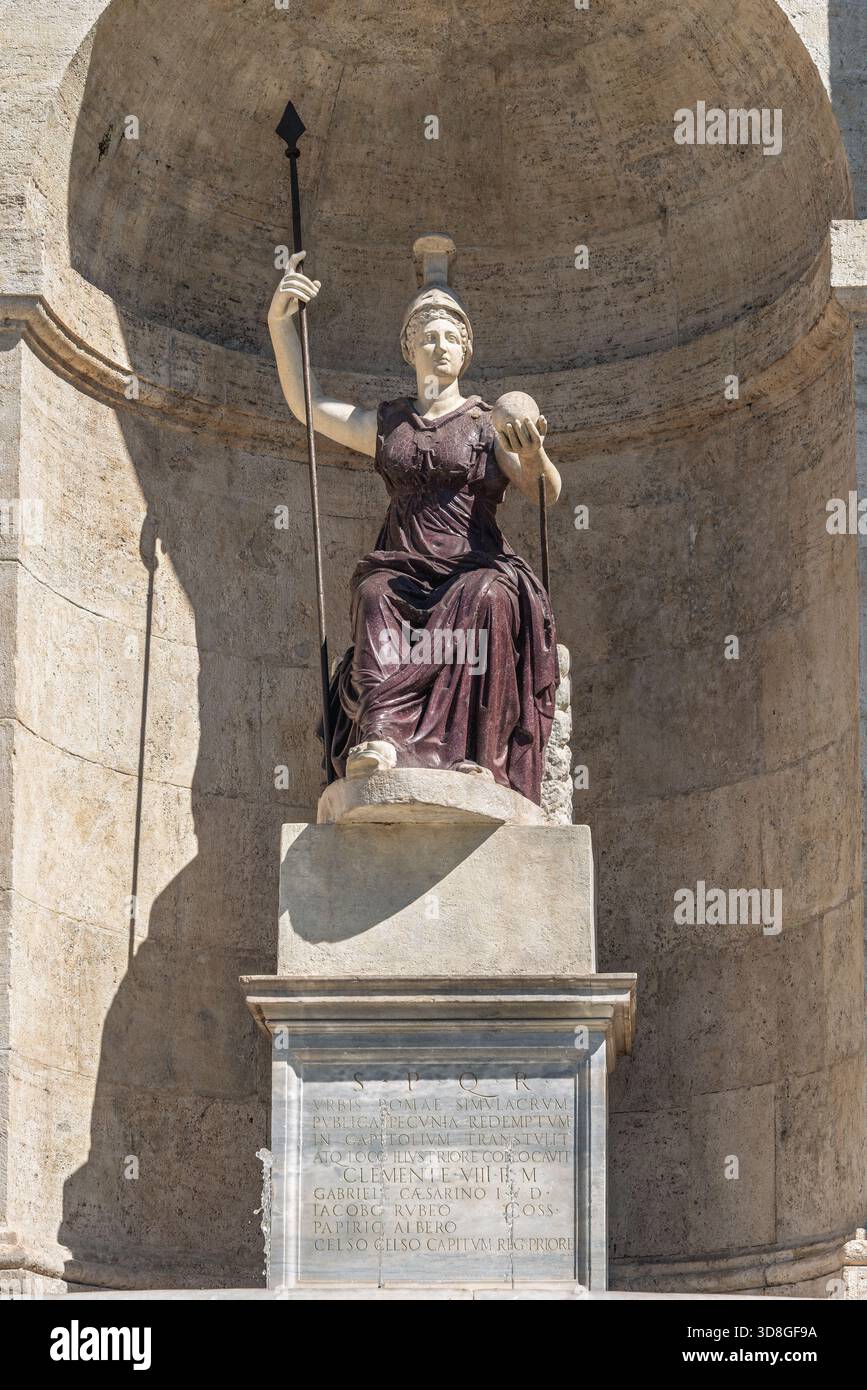 Italy - Rome - Piazza del Campidoglio - Statue of Minerva goddess with ...