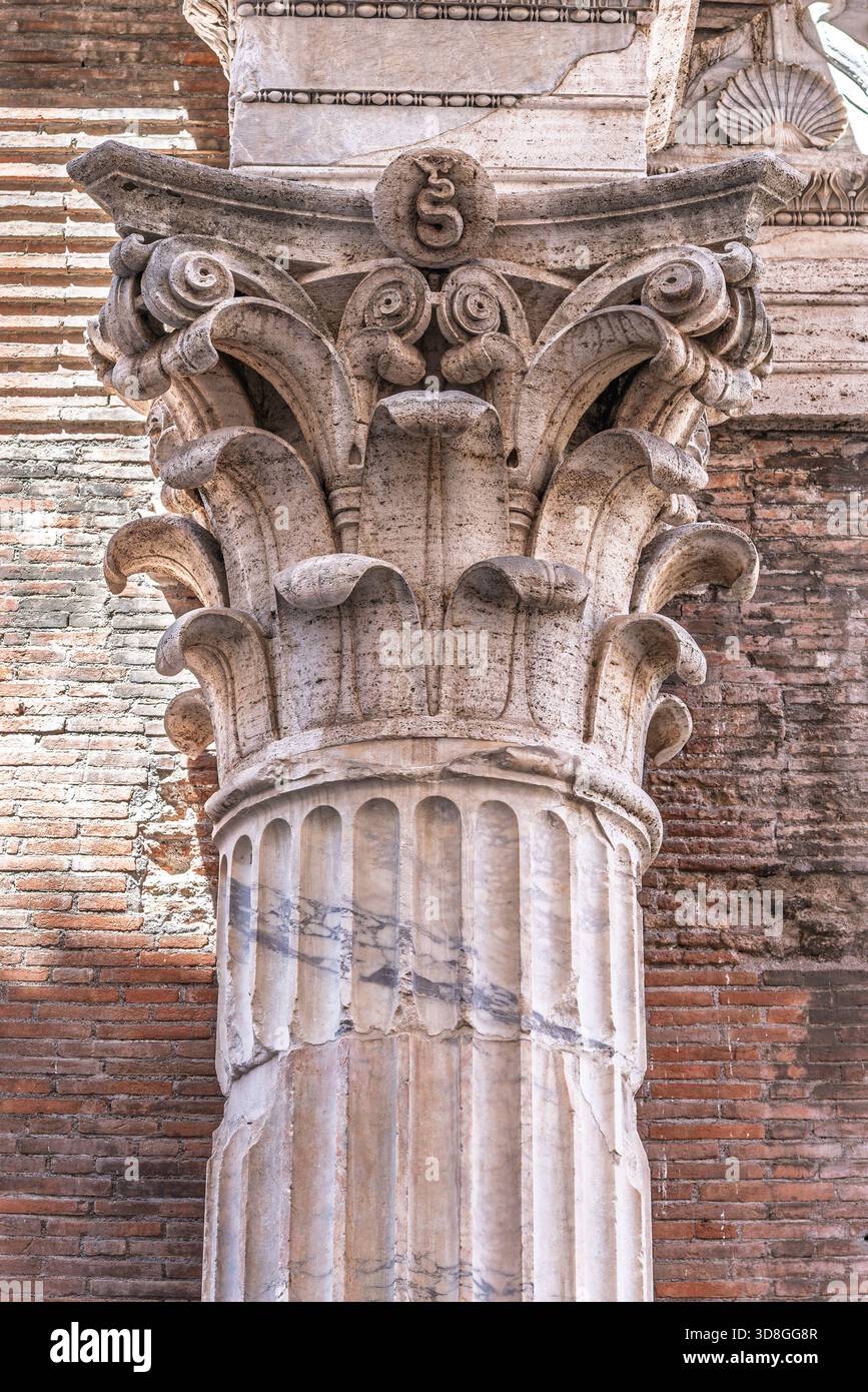 Italy - Rome - Pantheon - Ancient Roman column capital detail showing ...