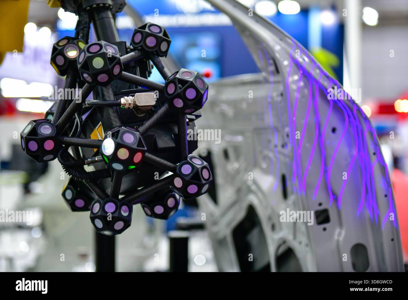 3D scanner on robotic arm measure the accuracy of large automotive parts. in industrial plants Stock Photo