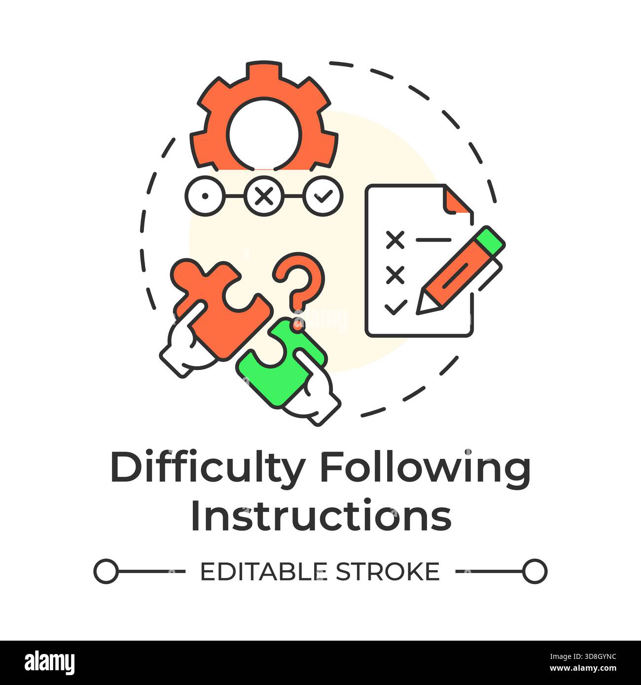 Difficulty following instructions multi color concept icon Stock Vector
