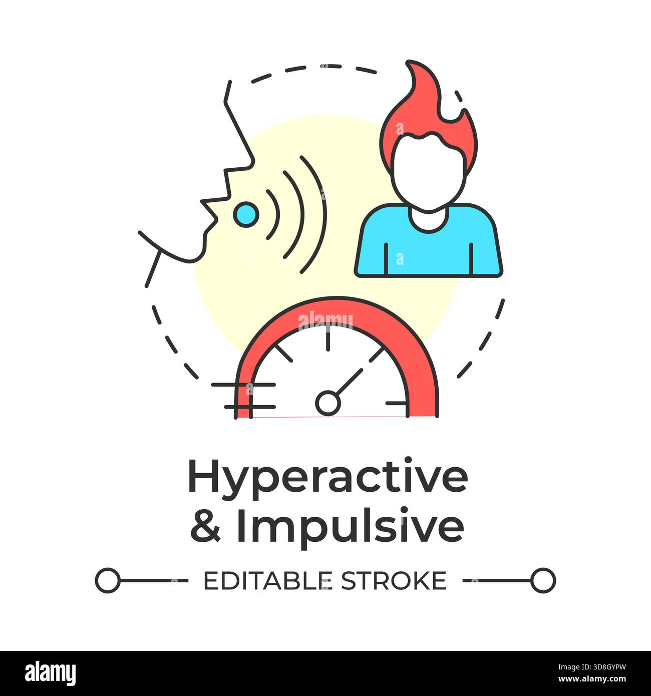 Hyperactive and impulsive multi color concept icon Stock Vector