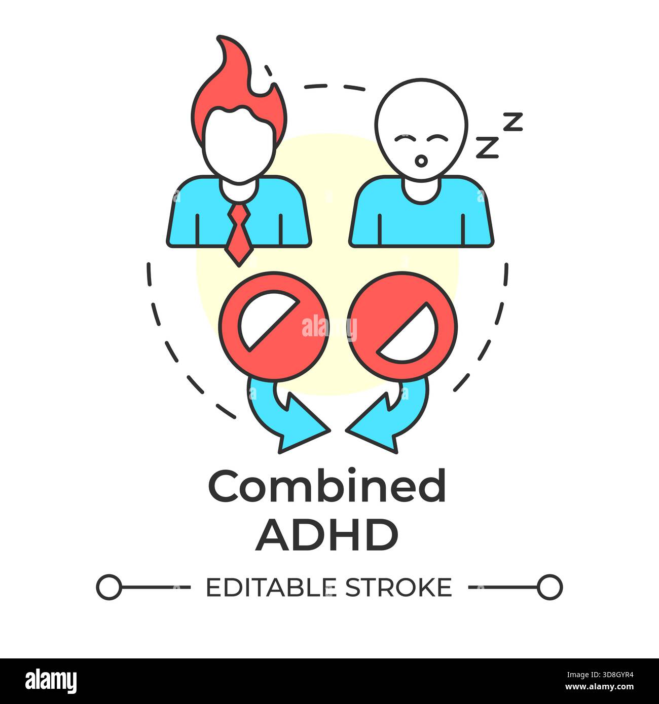 Combined adhd multi color concept icon Stock Vector