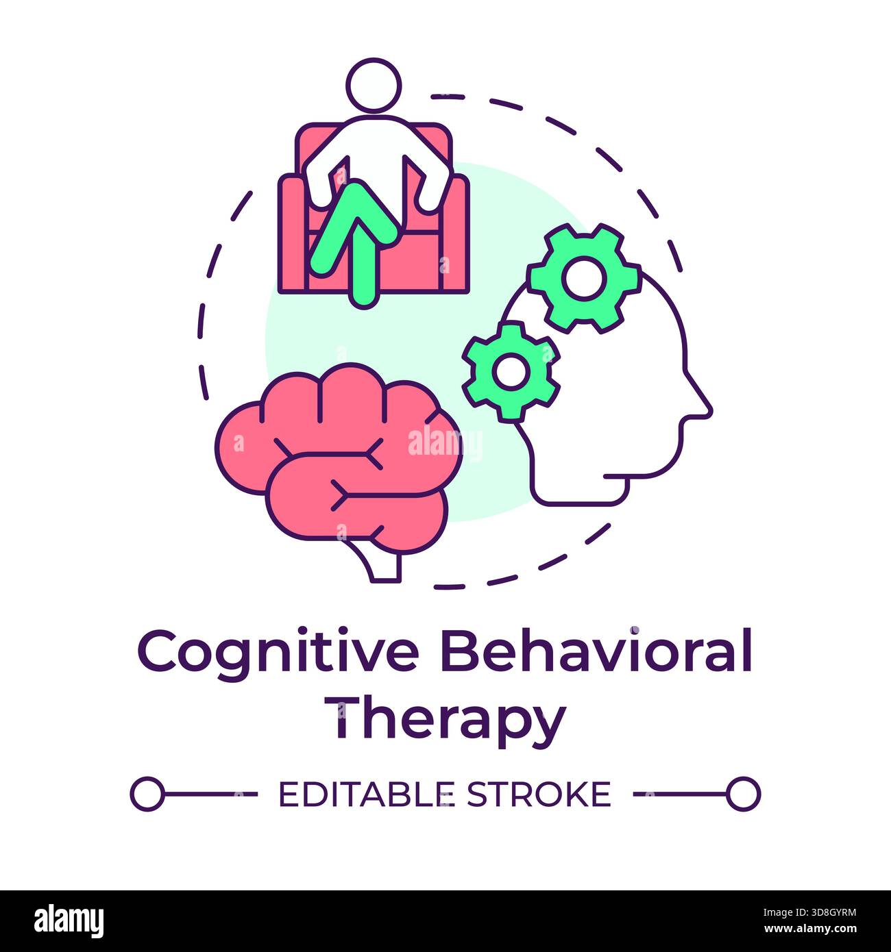 Cognitive behavioral therapy multi color concept icon Stock Vector
