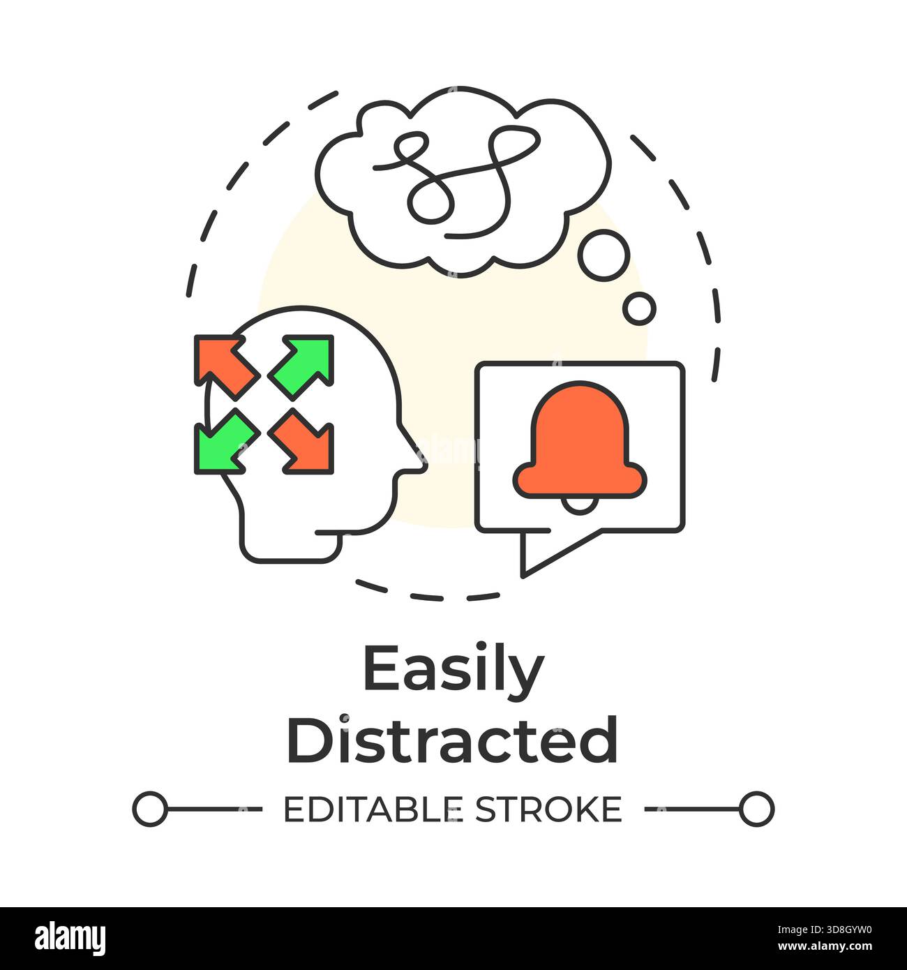 Easily distracted multi color concept icon Stock Vector