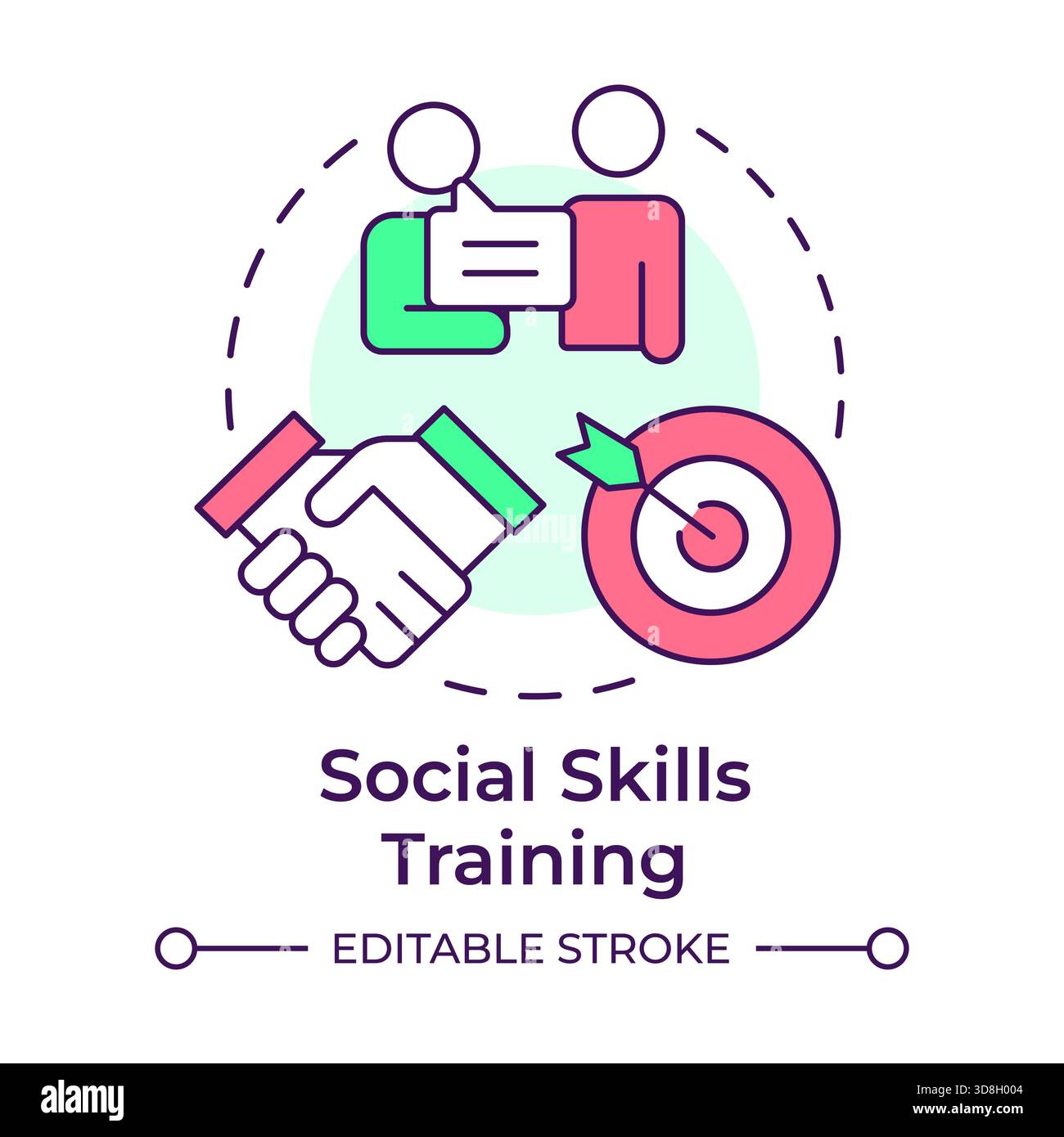 Social skills training multi color concept icon Stock Vector
