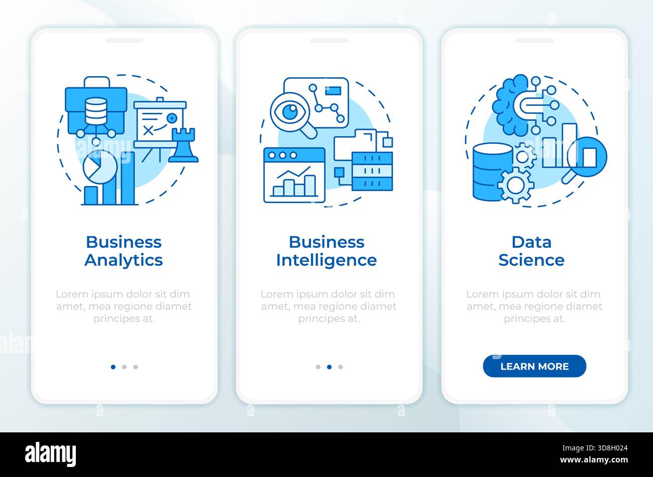 Business statistical techniques blue onboarding mobile app screen Stock Vector