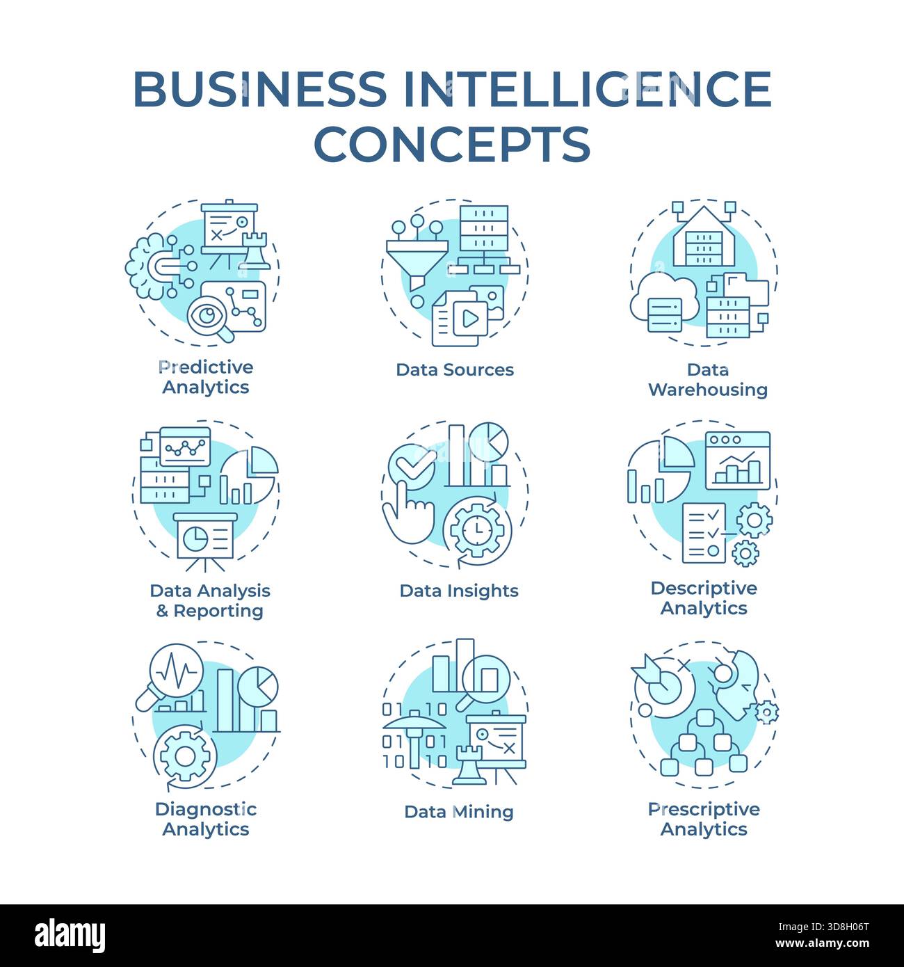 Business intelligence soft blue concept icons Stock Vector