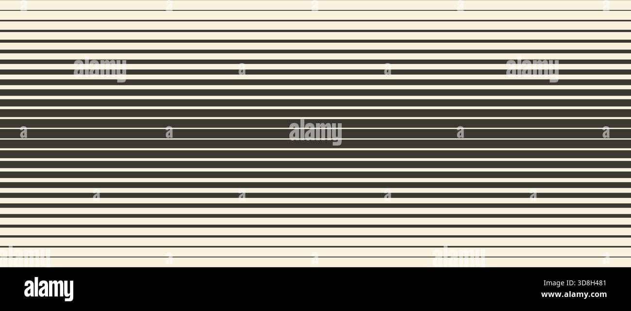 Retro linear halftone gradation texture. Parallel repeating stripe transition background. Fading thick to thin line gradient pattern. Horizontal striped wallpaper with Doppler effect concept. Vector Stock Vector