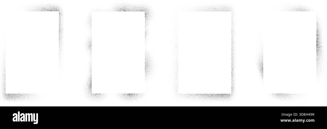 Stippled Frame Sprayed noise rectangle frame set. Black dotted grain border collection ...
