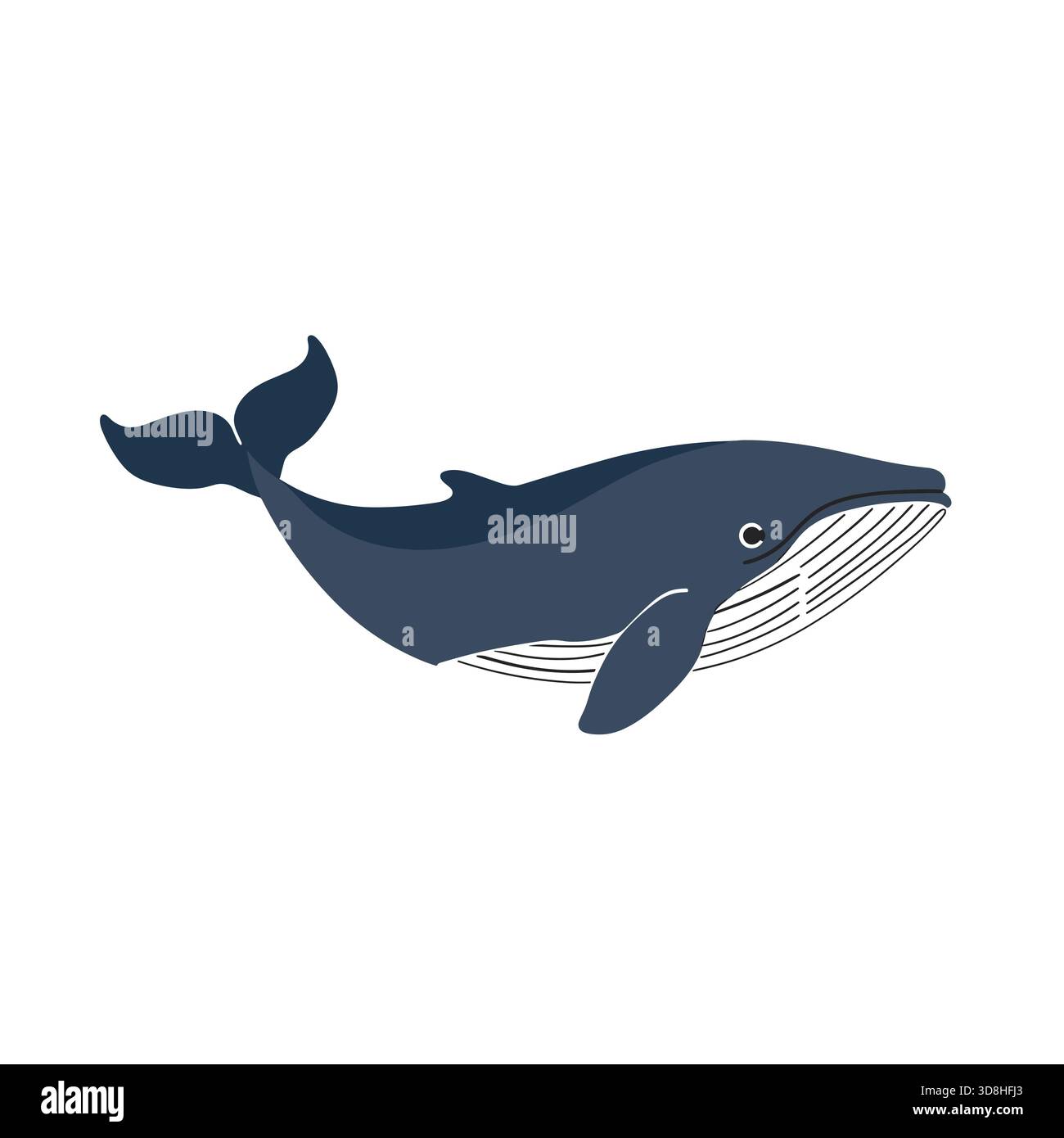 A simple illustration of a blue whale with a dark blue body, lighter ...