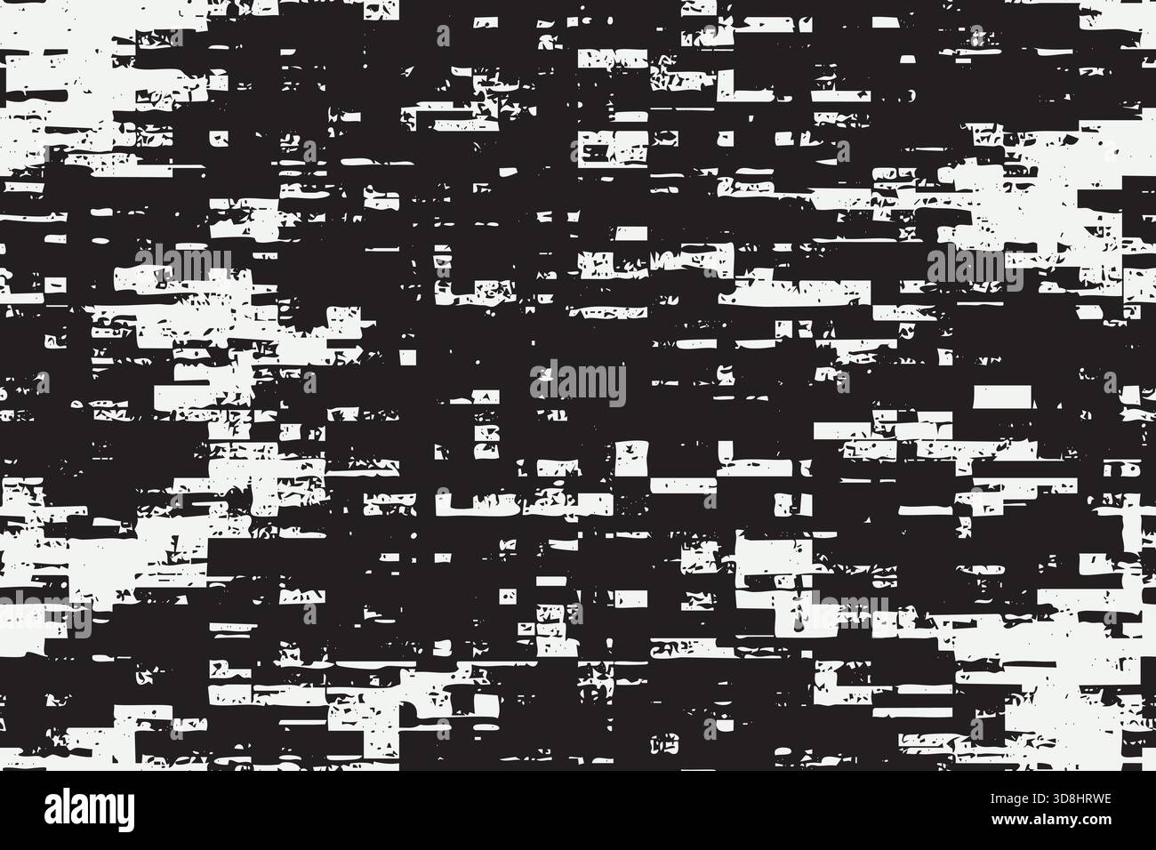 Random black and white rectangular glitch blocks forming a distressed seamless texture. Stock Vector