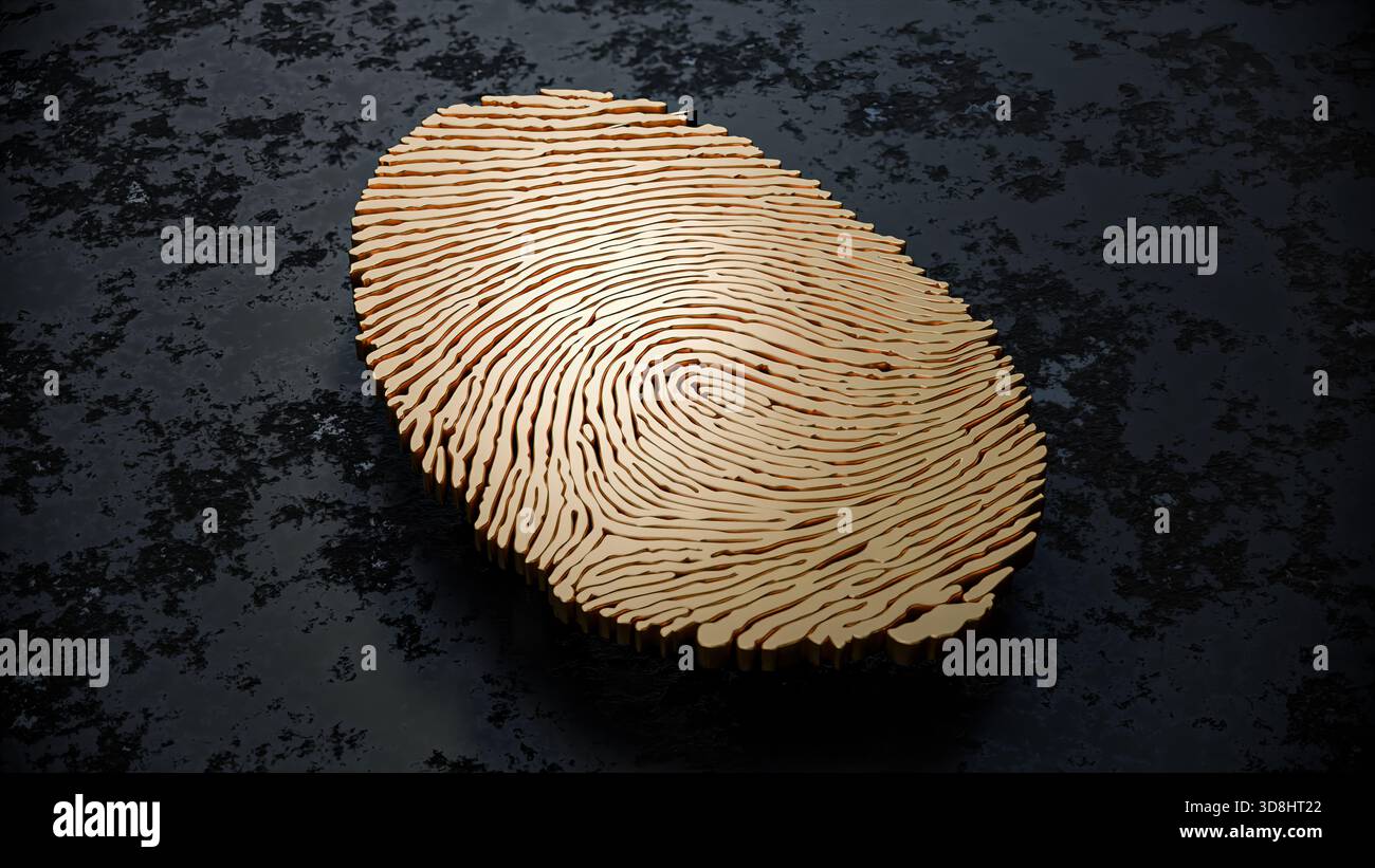Luxury 3D Gold Fingerprint Sign Representing Cyber Security, Biometrics ...