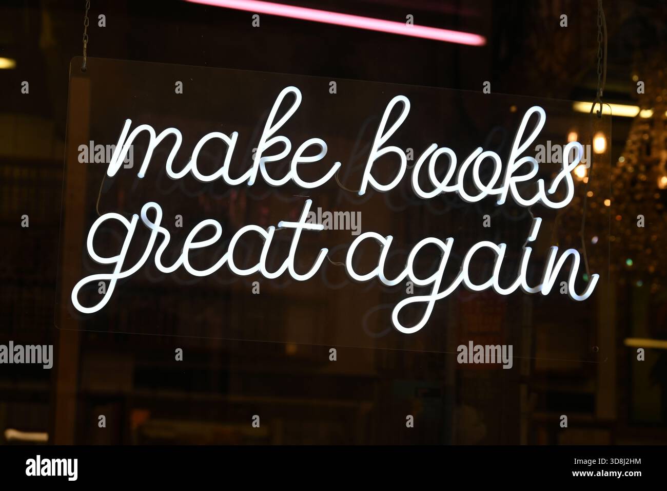 Make Books Great Again Window Advertisement for Books in Bookshop Window Stock Photo