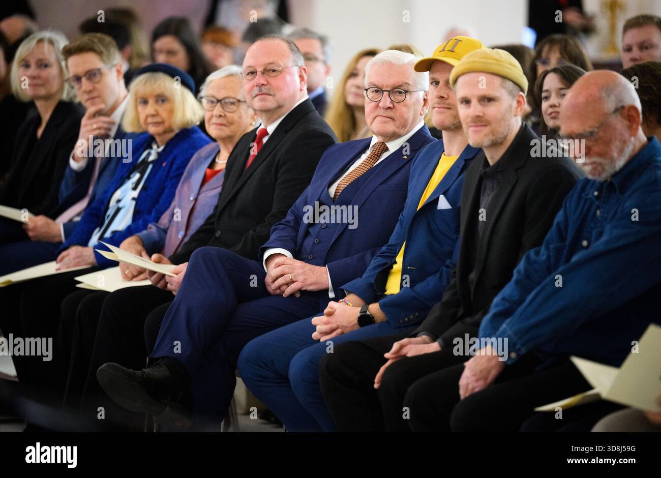 Berlin, Germany. 01st Dec, 2025. Federal President Frank-Walter Steinmeier sits at the beginning of the award ceremony for the Order of Merit of the Federal Republic of Germany at Bellevue Palace. Under the motto 'Germany in the World', the Federal President is today awarding the Order of Merit to eleven women and nine men for their outstanding commitment on International Volunteer Day on December 5. Credit: Bernd von Jutrczenka/dpa/Alamy Live News Stock Photo