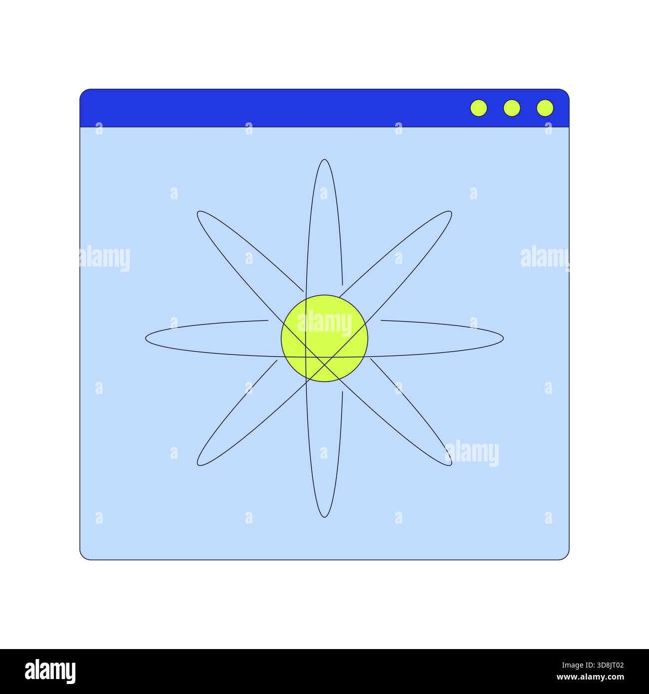 Atomic structure in digital window 2D cartoon object Stock Vector