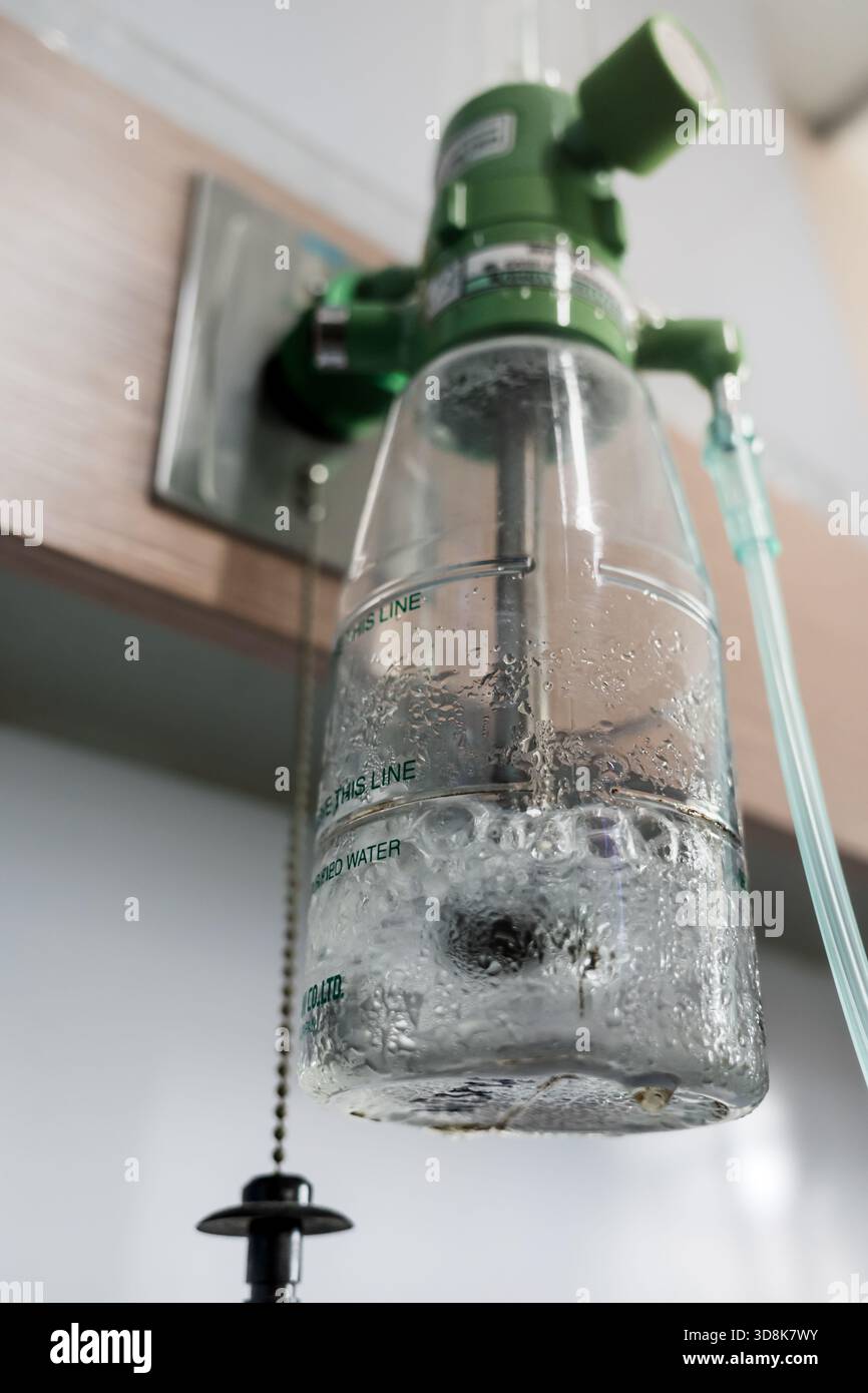 Wall-mounted medical oxygen cylinder regulator with humidifier bottle ...