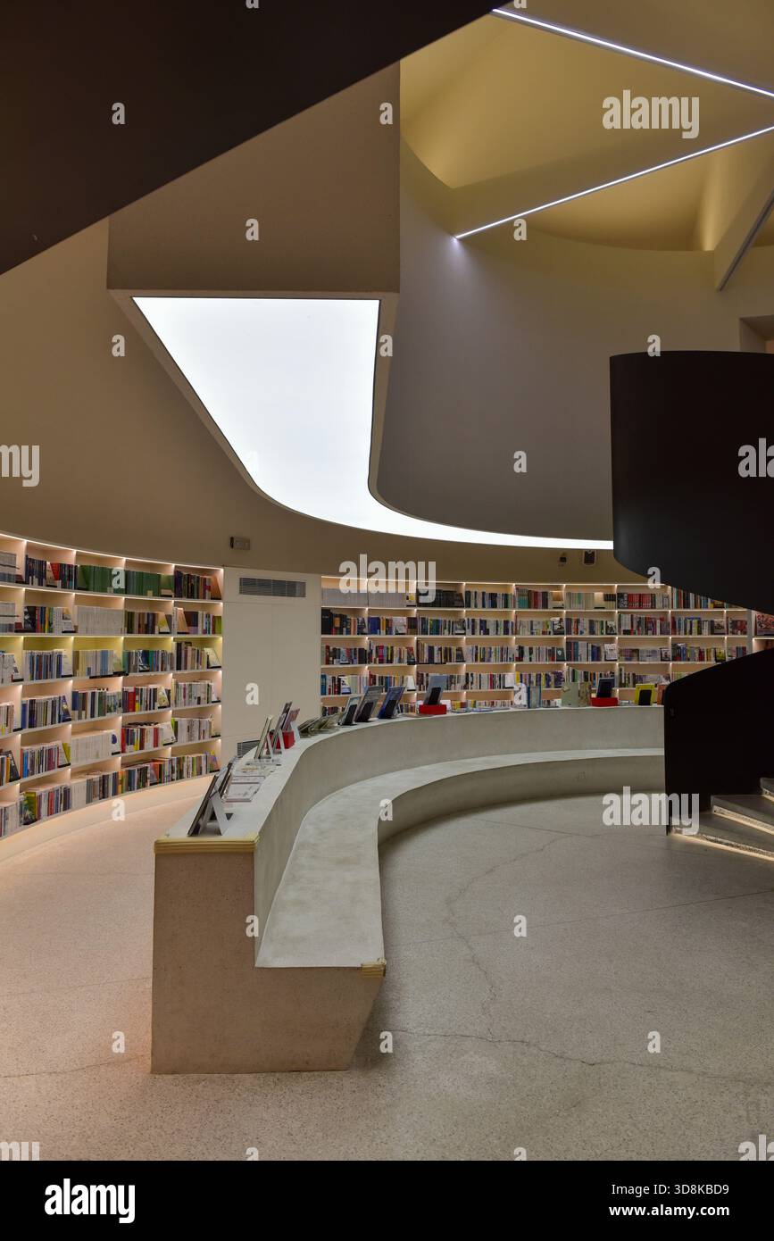 Interior of Tianxia Liangcang Bookstore, an old granary converted into a stylish modern bookstore in Tankou, Kaiping, Guangdong, China Stock Photo