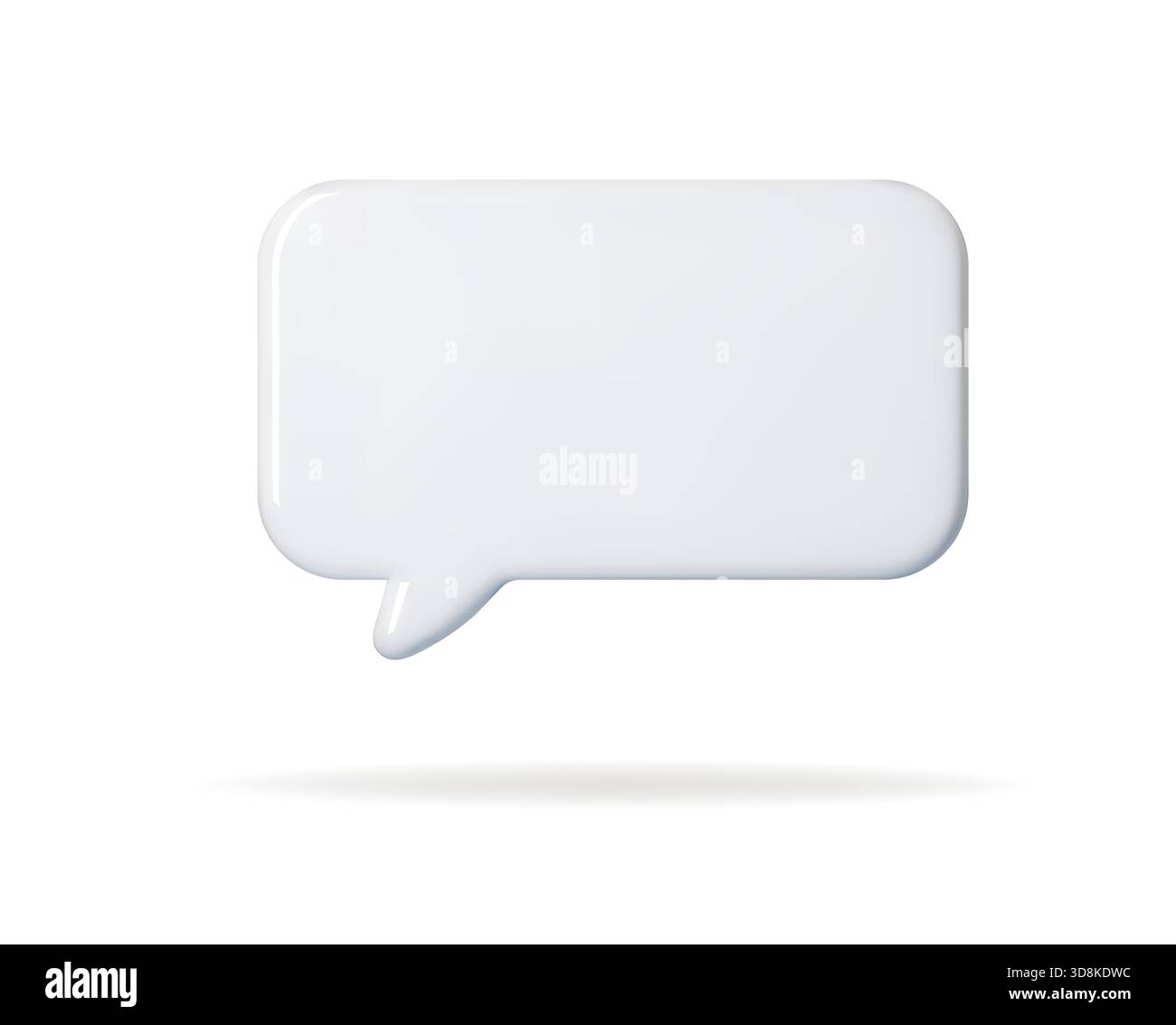 White 3D speech bubble icon with a soft rectangular shape. Clean minimal chat balloon for messages, comments, notifications and UI design. Smooth Stock Vector