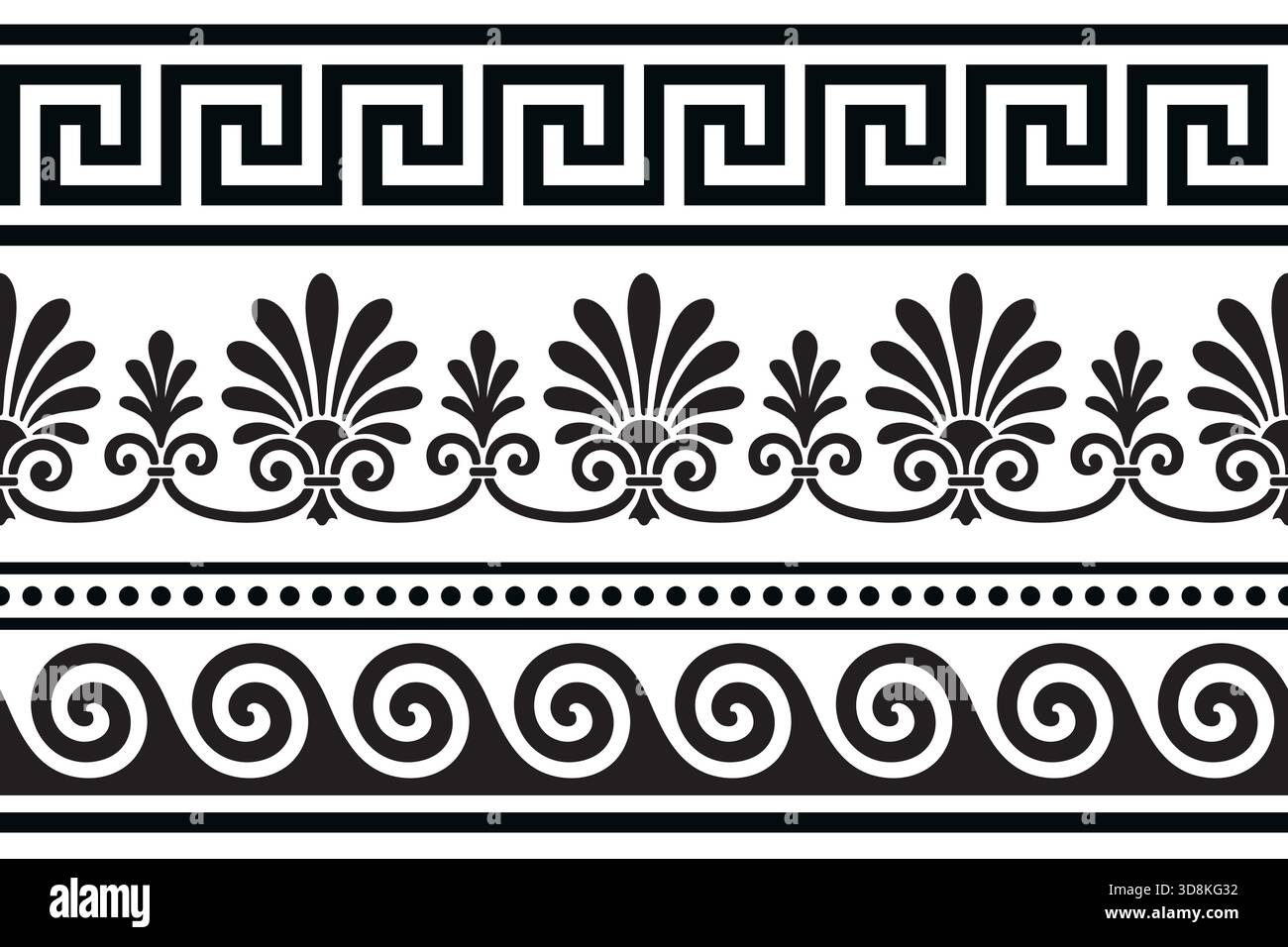 Stylized ancient seamless Greek black vector dividers for classic ...