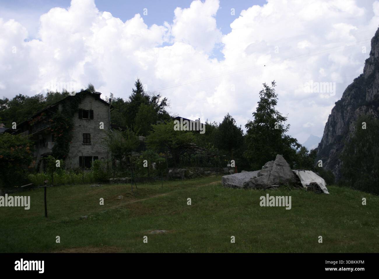 A mountain meadow in San Giorgio village, Val Codera (Alps), Lombardy, Italy. Stock Photo