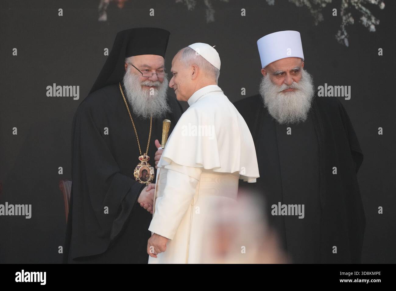 Pope Leo XIV shakes hands to Ecumenical Patriarch Bartholomew I, the ...