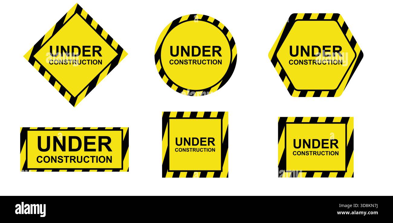 Set of Under Construction Warning Signs in Multiple Shapes Stock Vector ...