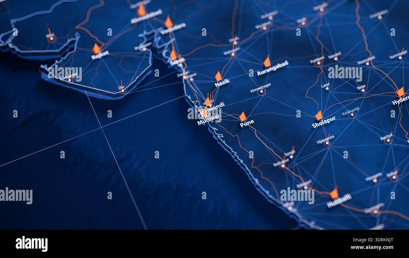 Orange Data Visualization Map Mumbai map big data visualization. Futuristic map infographic of city ...