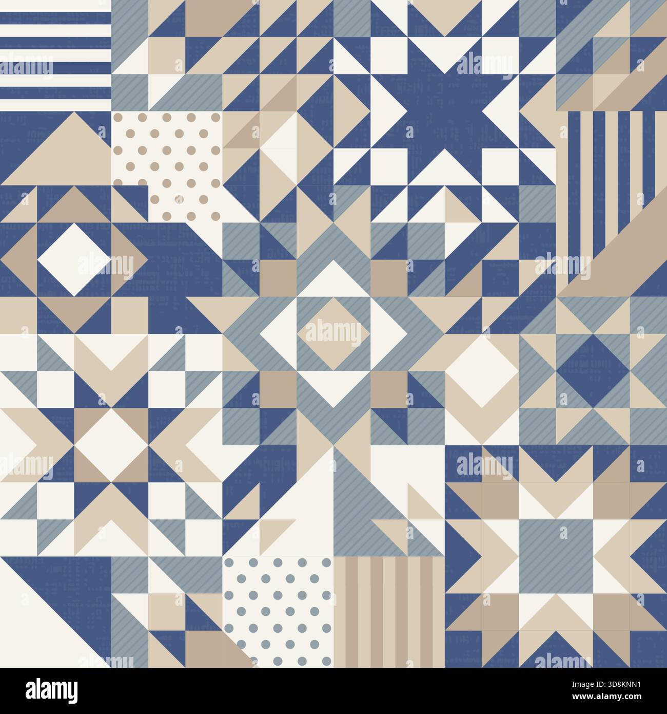 Winter Christmas stars patchwork, irregular geometric background, seamless vector repeating pattern, quilt folk art design layout, repeating geometric Stock Vector