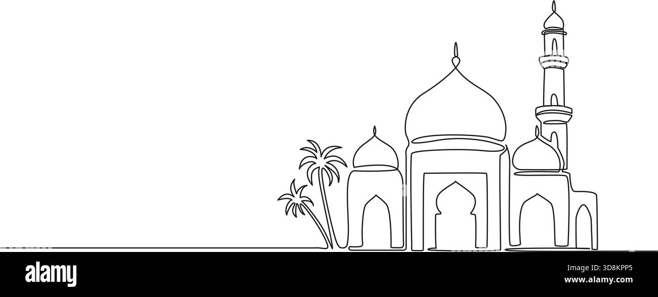 continuous line drawing of a mosque, line art vector illustration Stock ...