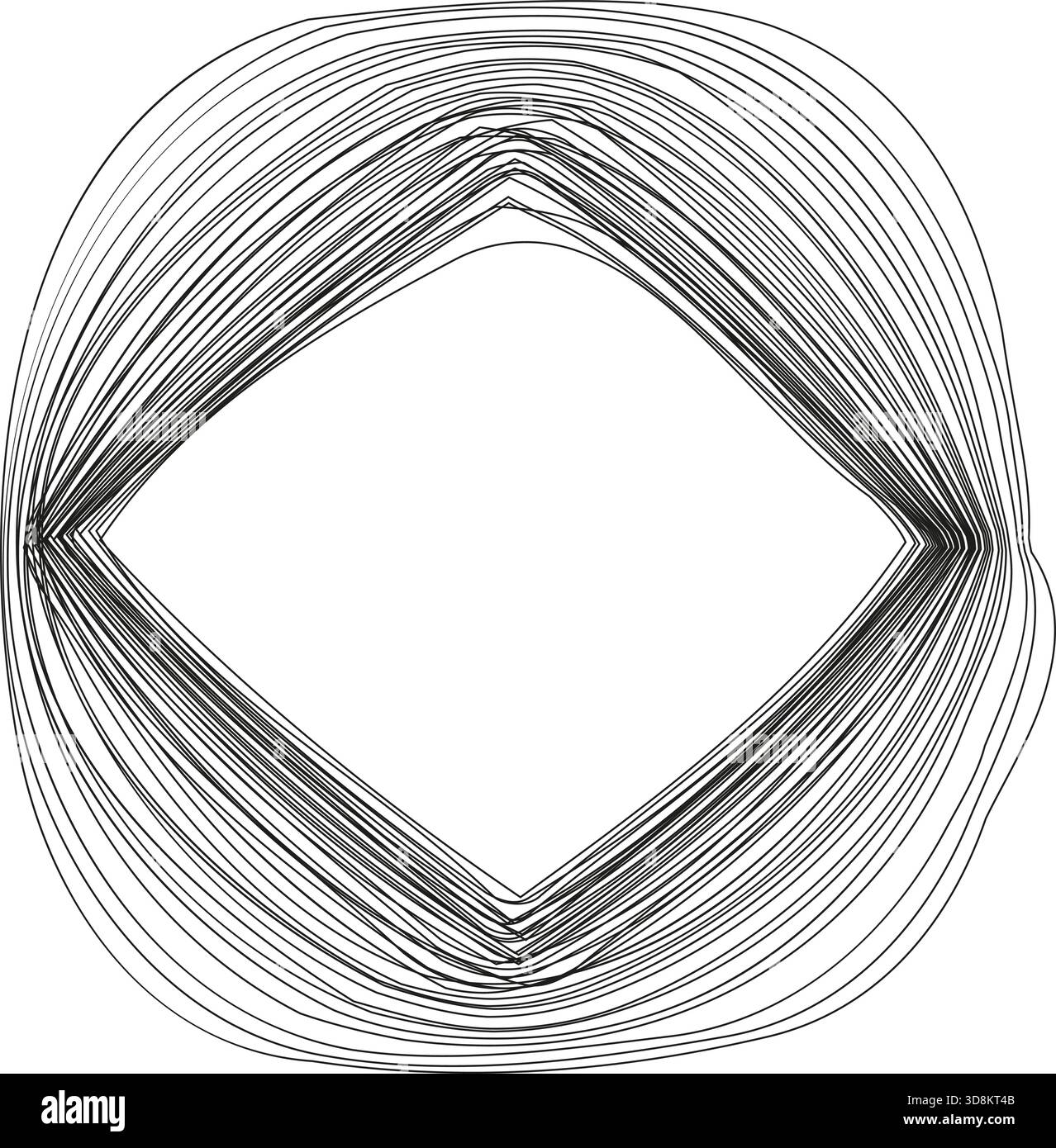 A circular design featuring a square-shaped ring structure, where the lines and contours form an angular pattern inside a circular boundary. Stock Vector