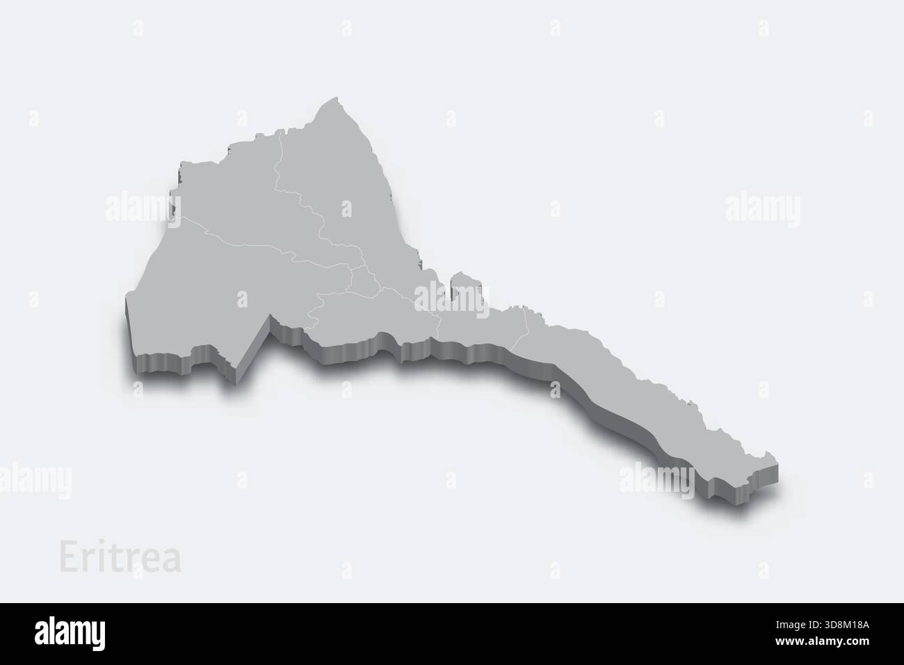 Eritrea 3d isometric map with borders regions Stock Vector