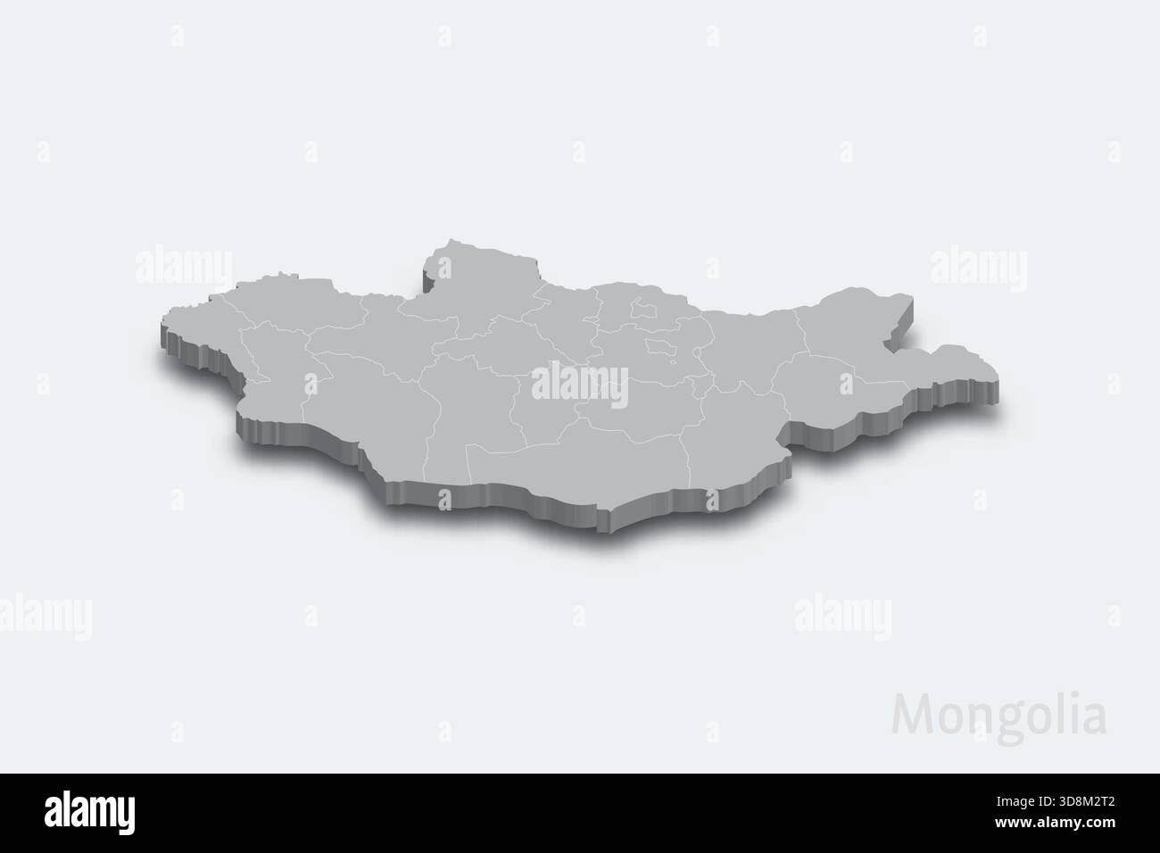 Mongolia 3d isometric map with borders regions Stock Vector