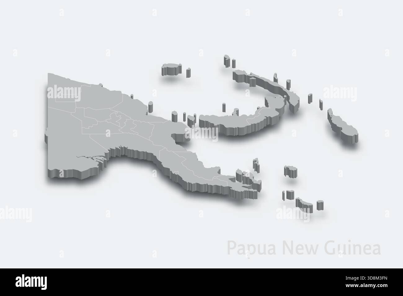 Papua New Guinea 3d isometric map with borders regions Stock Vector ...