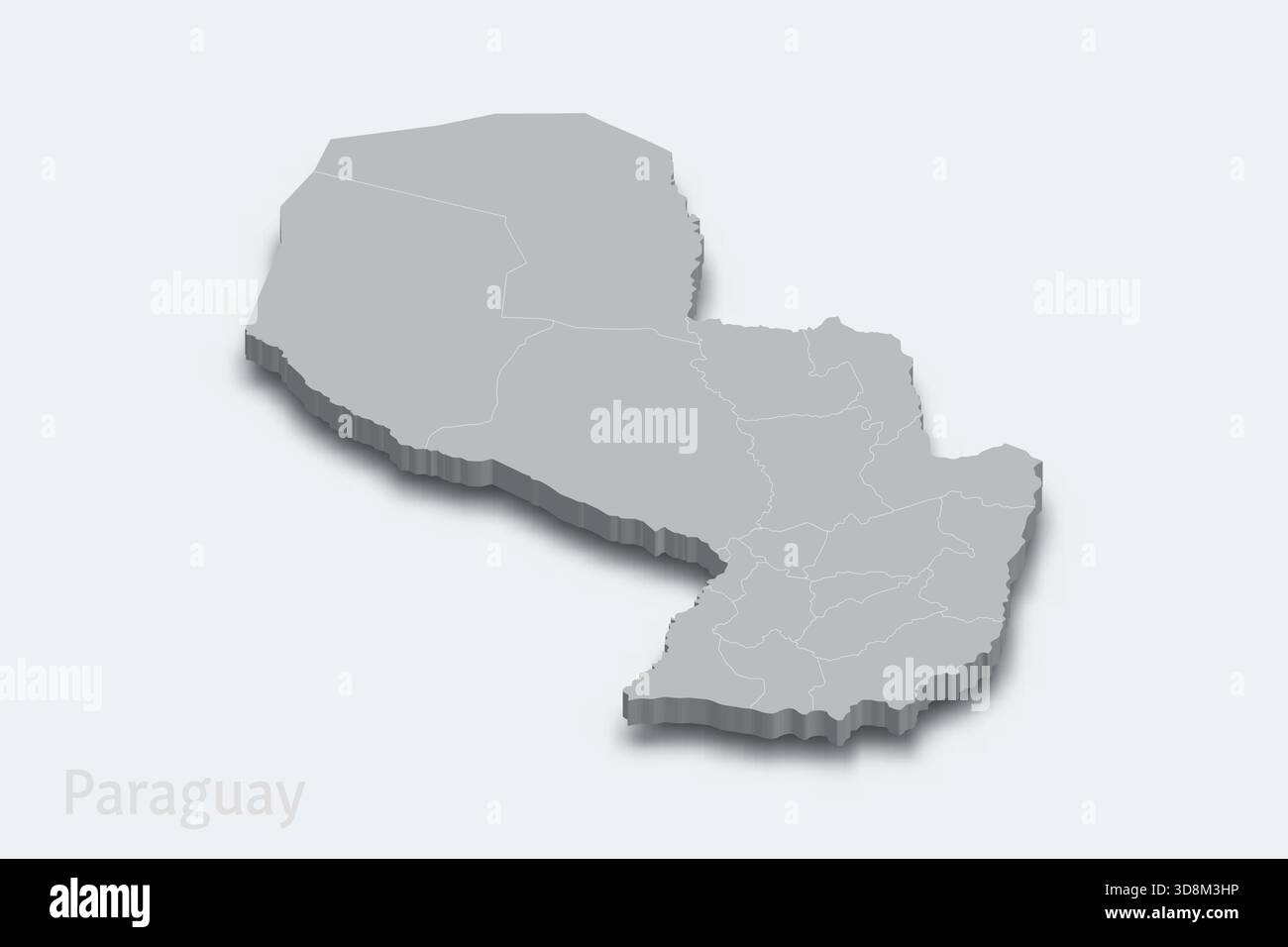 Paraguay 3d isometric map with borders regions Stock Vector