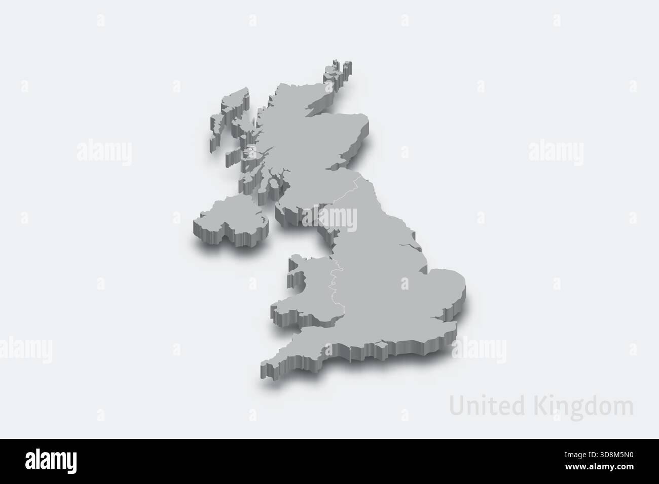 United Kingdom 3d isometric map with borders regions 3d isometric map with borders regions Stock Vector
