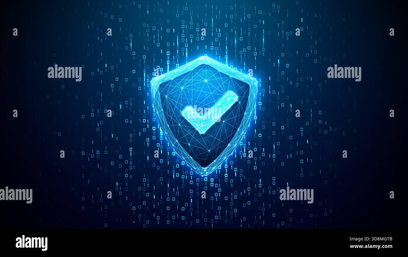 Cuber security background. Digital shield icon protecting cyber data Stock Vector