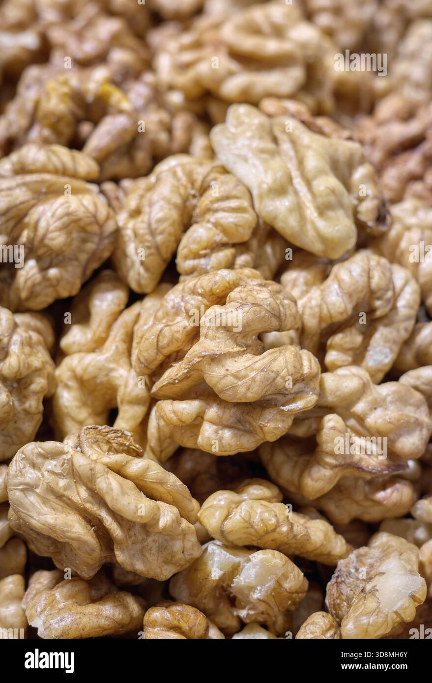 Close up of fresh walnuts, selective focus. Stock Photo