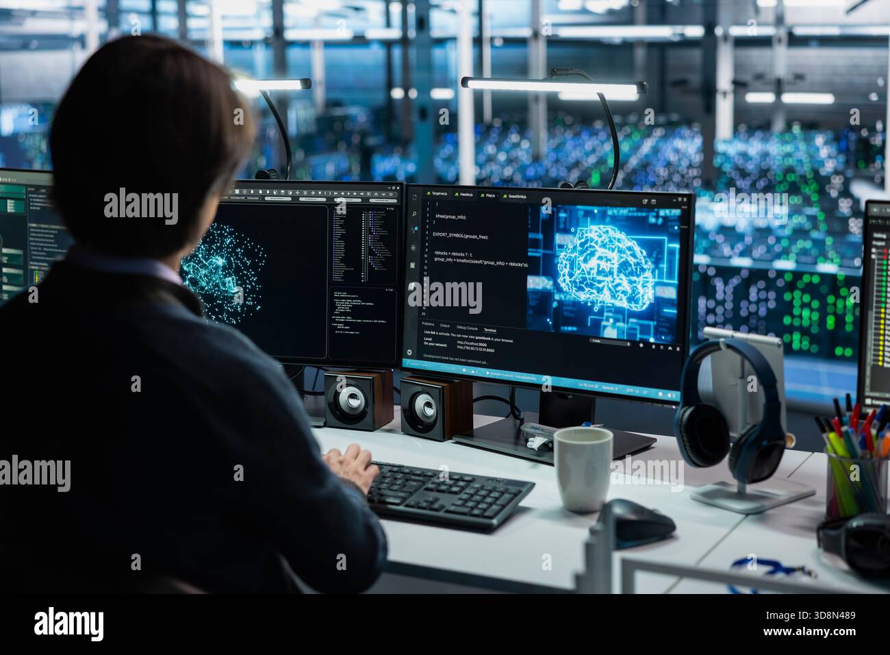 Data center engineer using PC, adjusting AI model parameters to enhance ...