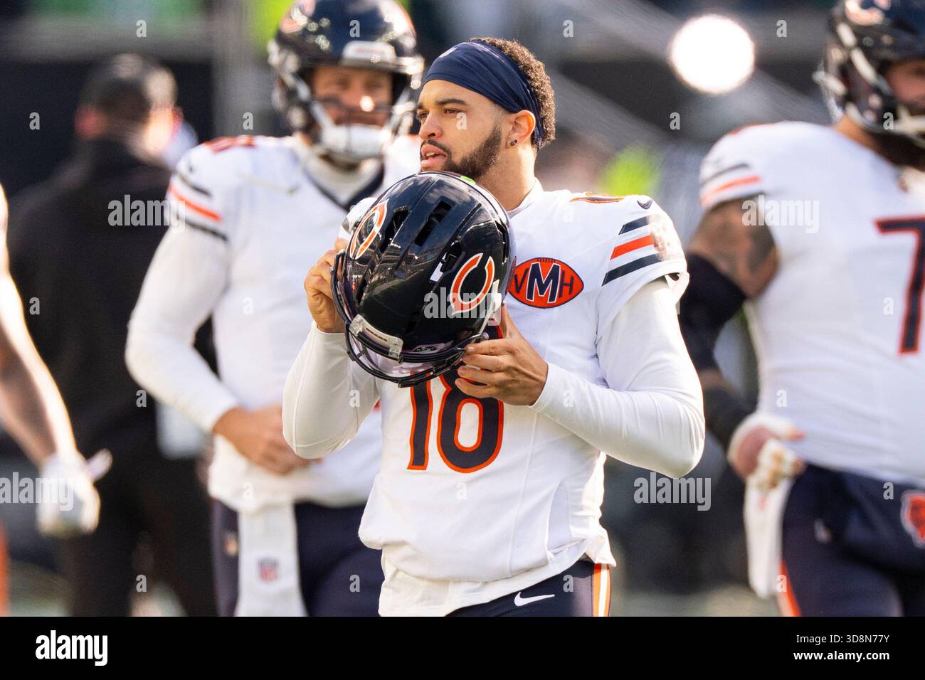 Chicago Bears quarterback Caleb Williams looks on prior to an NFL ...