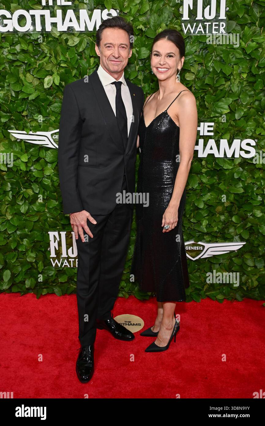 Hugh Jackman, left, and Sutton Foster attend The Gotham Film Awards at