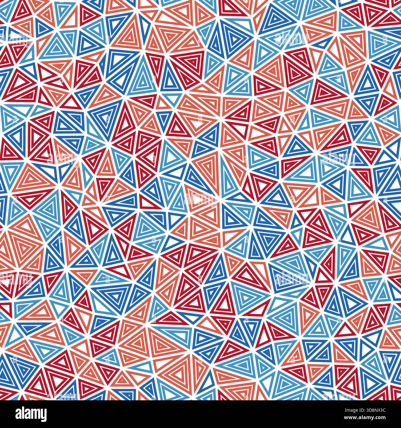 Triangles pattern. Compact shape size. Multiple repeated inner triangles. Multiple colors style. Repeatable pattern. Beautiful vector tiles. Stock Vector