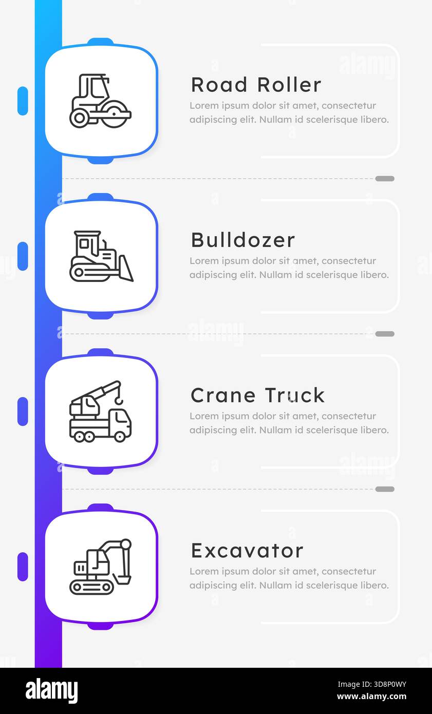 Construction vehicle types infographic 4 steps Stock Vector