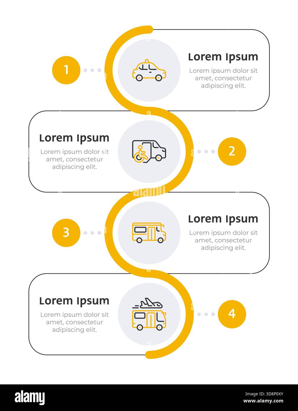 Different types of transportation infographic 4 steps Stock Vector