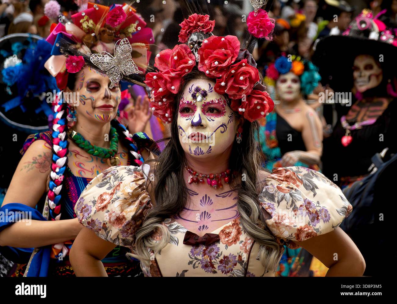 People in costumes parade participate in Day of the Dead parade in Mexico City, Mexico Stock Photo