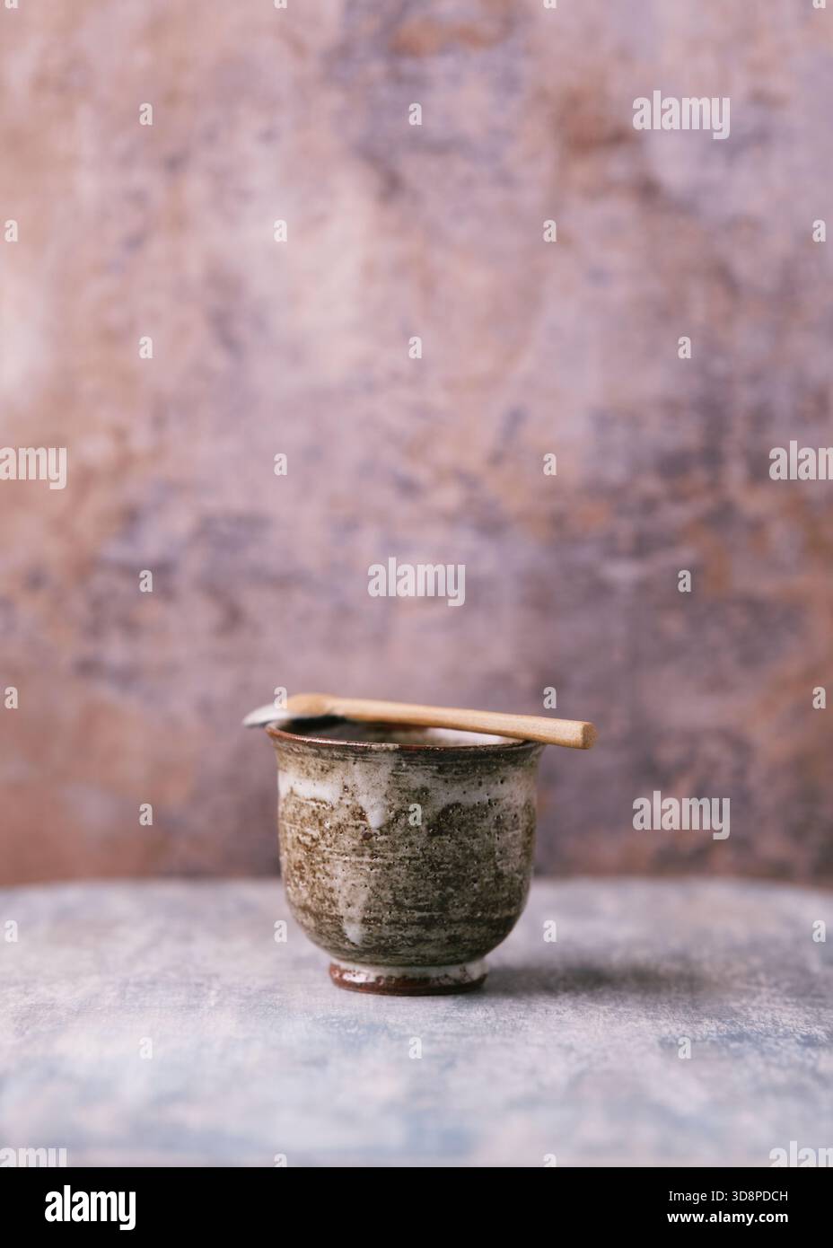 Traditional, handcrafted ceramic on wooden background. Soft focus. Copy space. Stock Photo
