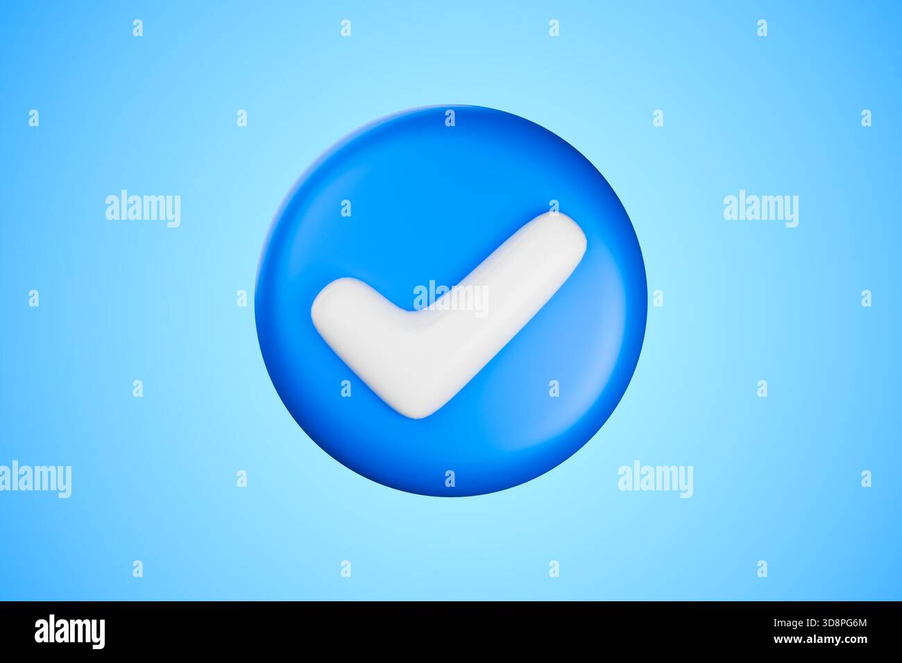 Bold 3D glossy blue circle checkmark icon for approval or acceptance ...