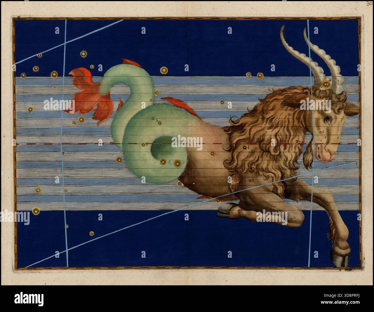 John Bayer celestial chart of Capricorn , with the stars heightened in ...