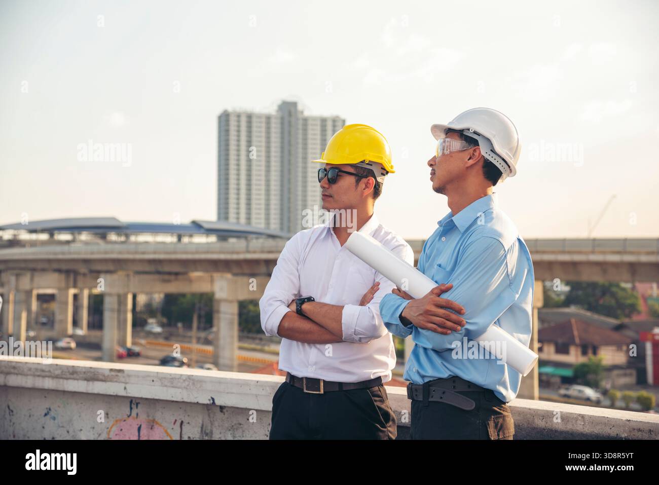 Civil engineer teams meeting working together wear worker helmets ...