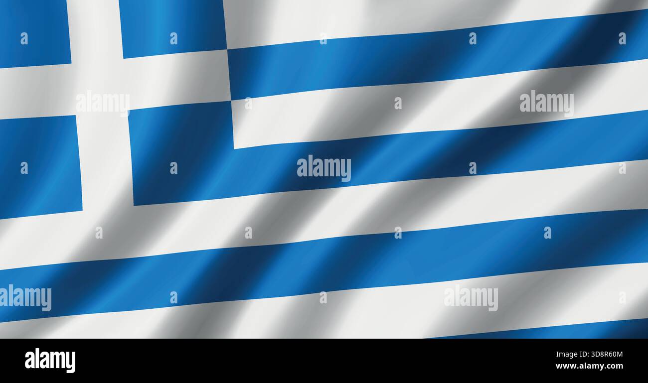 Greece national flag waving with visible fabric folds and smooth motion ...